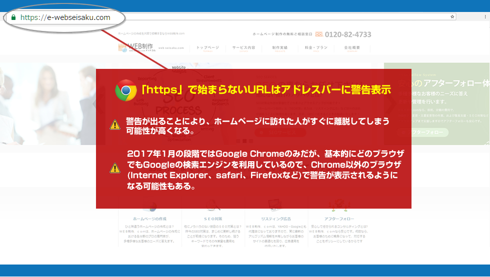 「https」で始まらないURLはアドレスバーに警告表示